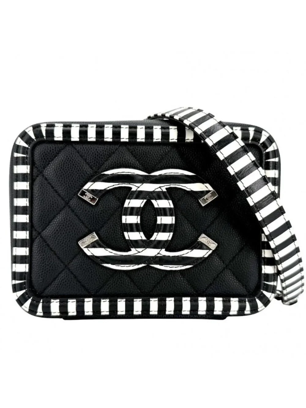 Chanel Shoulder Bag Quilted CC Filigree Mini Stripe Crossbody Chain Square